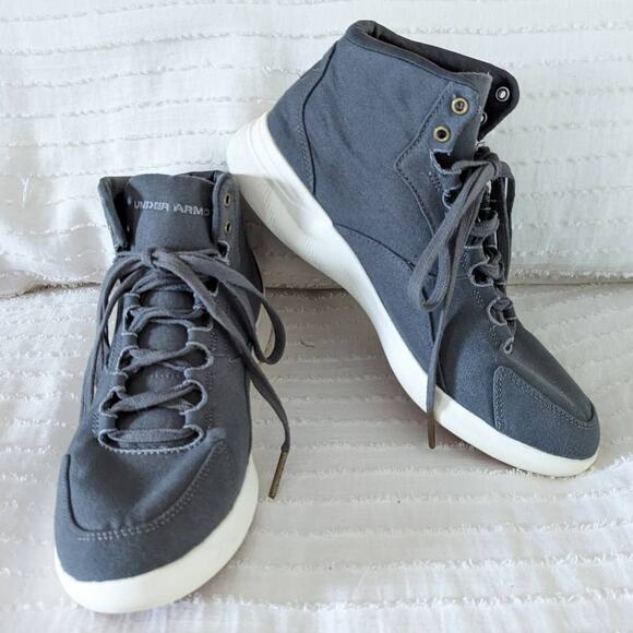 Under Armour Charged Pivot Gray Canvas Mid Top Sneaker size 8.5 - Picture 2 of 8